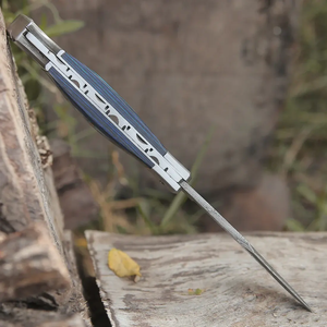 Cuchillo Plegable de Damasco de Alta Resistencia, Hoja Afilada y Duradera, Personalizable OEM, Mango de Madera Pakka para Caza, Garantía de 3 Años, Envío Directo - Product Image 3