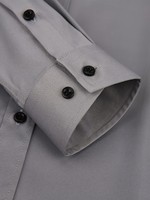 Chemise habillée grise extensible pour homme, manches longues, col rabattu, couleur unie, anti-plis, boutonnée