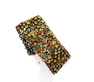 Bracelet tennis en argent sterling 925 plaqué rhodium noir avec pierres précieuses saphir multicolores, bijoux pour femmes, certifié IGI, cadeau pour elle - Product Image 3