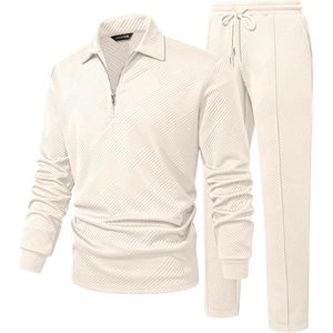 ชุดลำลองผู้ชายแบบ 2 ชิ้น เสื้อโปโลคอซิป 1/4  และกางเกงจ็อกเกอร์ผ้าแจ็คการ์ด สำหรับฤดูหนาว - Product Image 3