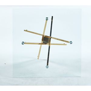 Tavolo da pranzo quadrato moderno con gambe in metallo a croce in vetro temperato salvaspazio per cucina e soggiorno cromato e gambe dorate - Product Image 3