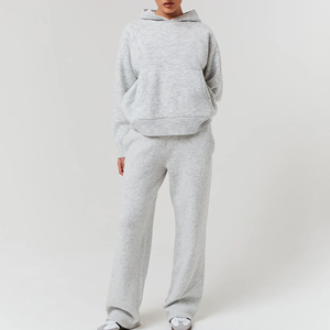 Ensemble de survêtement 2 pièces pour femme, pull oversize d'hiver avec logo personnalisé, motif uni décontracté, 100% coton - Product Image 1