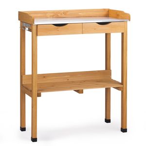 Tavolo da Giardinaggio Pieghevole per Esterni, Banco da Lavoro in Legno per Orticoltura con 2 Cassetti, Ripiano Portaoggetti e Piano in Metallo 3 HO - Product Image 4