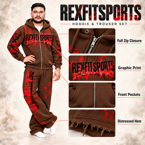 Conjunto de Sudadera con Capucha y Pantalones Unisex con Estampado de Salpicaduras y Pierna Ancha, Etiqueta Personalizada, Dobladillos Desgastados, Estilo Urbano Holgado, Venta al por Mayor - Product Image 4