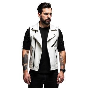 Gilet de motard en cuir véritable pour homme avec une coupe traditionnelle conçue pour un confort de conduite quotidien et un look moto simple et intemporel - Product Image 4