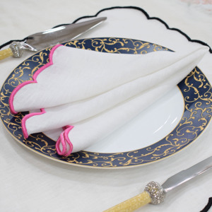 Elegant Embroidered Linen Napkin Square <b>White</b> with Purple Trim <b>Table</b> Decoration Handmade Machine Washable 1 Piece - Product Image 2