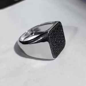 Anillo de banda ancha con diamante de moissanita negra de corte redondo para hombre, plata 925 original con pavé, joyería fina, regalo sorpresa para pareja - Product Image 3