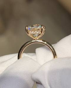 4.5 Carat Radiant Cut Lab Grown Diamond Engagement <b>Ring</b> for Women | Hidden Halo <b>Solitaire</b> Wedding <b>Ring</b> | 18K Gold Plated Bridal - Product Image 4
