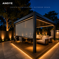 Pergola élégante motorisée à lames orientables en alliage d'aluminium thermolaqué avec capteur de pluie et LED, écologique, pour jardin extérieur