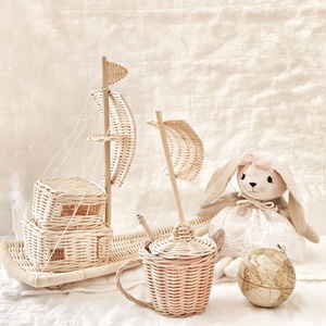 Juguetes ecológicos para niños, barco de ratán natural, modelo de barco en miniatura, piezas decorativas para la habitación infantil. - Product Image 4