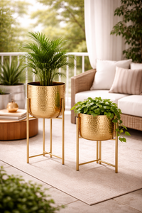Supports de fleurs en métal plaqué or, jardinières modernes d'extérieur pour plantes vertes, décoration de jardin - Product Image 1