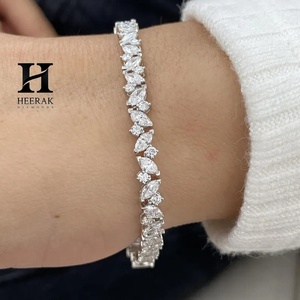 Pulsera de Lujo con Diamantes Cultivados en Laboratorio, Corte Marquesa, Chapada en Oro Blanco de 14K, Plata de Ley 925, Tipo Tenis, para Mujer - Product Image 3