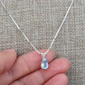 Collier pendentif poire en aquamarine, or rose, argent sterling 925, élégant, pierre précieuse en forme de larme, bijoux de luxe pour mariage, fête, cadeau - Product Image 2