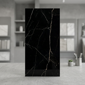 Azulejos de pared de suelo de porcelana Premium negra Roxy 60x120 aspecto de mármol de ónix pulido brillante 20mm de espesor para uso en el baño al aire libre - Product Image 2