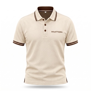 Men <b>Cream</b> Polo <b>T</b> <b>Shirt</b> Custom Embroidered Logo Contrast Brown Collar Sleeve Trim Premium Pique Cotton Casual Golf Uniform - Product Image 3