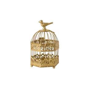 Cage à oiseaux en métal doré antique avec décorations, petite cage d'intérieur pour oiseaux, cage à oiseaux en fil métallique - Product Image 1
