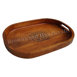 Food Grade Houten Dienblad Ovale Vorm Mango Hout Tray Voor Met Handgrepen Klassiek Interieur Keuken Woonkamer Lak Dienbladen