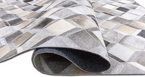 Alfombra de cuero abstracta contemporánea, diseño de caja de rayas gruesas, Alfombra de onda persa hecha a mano para dormitorio y decoración del hogar - Product Image 3