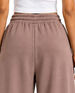 Custom Taupe Women <b>Wide</b> <b>Leg</b> <b>Sweatpants</b> High Waist Loose Fit Casual Streetwear Lounge Fleece Trousers With <b>Drawstring</b> Pockets - Product Image 6