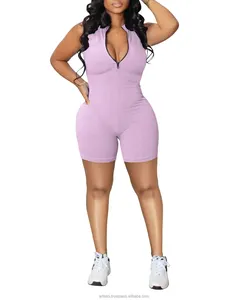 Rahat tulum kolsuz ekip boyun sıska streç tulum kadın ince Sportwear kadınlar örme Bodycon seksi tek parça bir takım