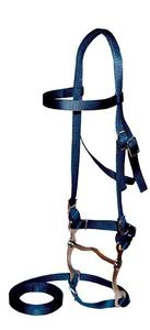 Brida de nailon para caballo con riendas a juego, corona ajustable y herrajes metálicos para equitación, entrenamiento, establos y uso diario. - Product Image 3