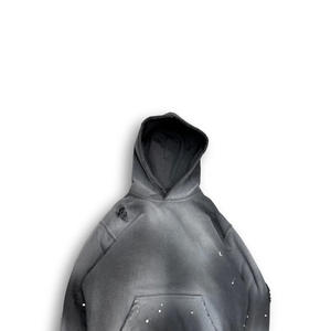 Sudadera con Capucha Negra Desgastada Estilo Streetwear de Algodón Pesado Oversize para Hombre y Mujer, Ajuste Holgado, Estilo Universitario - Product Image 4