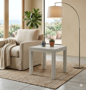 Table d'appoint carrée en teck blanc lavé, style rustique, pour extérieur, jardin, salon ou terrasse. - Product Image 6
