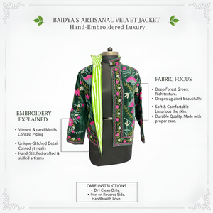 Veste bomber en velours brodée à la main pour femmes, motif floral Suzani, col montant, doublure en coton - Product Image 4