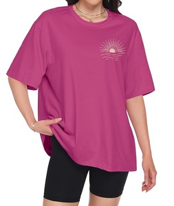 Nouveau design imprimé, t-shirt pour femme 100% coton, manches courtes, col rond, épaules tombantes, t-shirt décontracté surdimensionné en provenance du Bangladesh - Product Image 4
