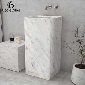 Lavabo de Pedestal Moderno de Mármol Blanco, Forma Irregular, Material Cerámico, Duradero, para Baño - Product Image 5