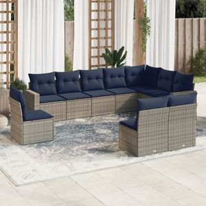 Set di divani da giardino in polyrattan grigio da 10 pezzi con cuscini, collezione di mobili da esterno resistenti - Product Image 1