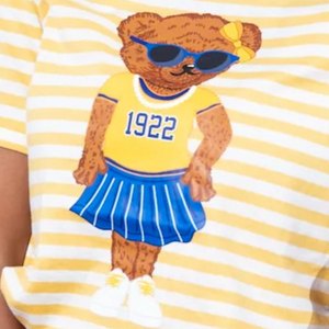 Preppy Sigma Gamma Rho <b>Bear</b> Tee Women Yellow Stripe T Shirt 1922 Graphic Greek Sorority Casual <b>Cute</b> Style - Product Image 4