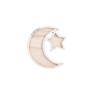 Bandeja de madera con diseño de luna y estrella para exhibición de vajilla, decoración, bandeja de postres de madera contrachapada para Ramadán, uso en fiestas. - Product Image 6