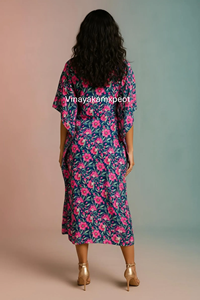 Vestido Kaftán Casual de Manga 3/4 con Cuello en V, Estilo Bohemio Floral, para Mujer, 100% Algodón - Product Image 4