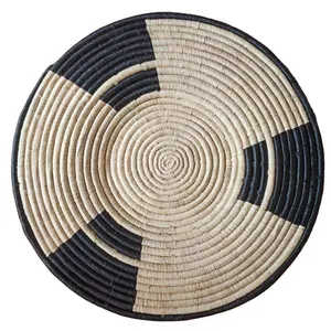 Perfect Unique Design Hot Items Sweetgrass Black And White Wall Baskets/ Raffia Grass Wall Basket Decoration For Living Room