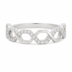 Anillo de Compromiso de Oro Blanco con Diamante Redondo, Engaste Geométrico, Joyería Fina Minimalista para Mujer - Product Image 1