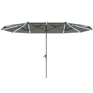 Ombrellone da Patio Extra Large 15ft a Doppia Faccia con Luci Solari e Protezione UPF50+ con Manovella Grigio Scuro - Product Image 1