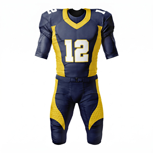 Uniformes de football américain personnalisés bleu marine et or, uniformes en polyester de qualité supérieure, fournisseur OEM en gros - Product Image 1