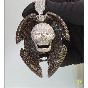 จี้กะโหลกประดับเพชรโรเดียมชุบ925ชุบเงินพร้อม VVS ห้องแล็บปลูกเพชรสไตล์ฮิปฮอปสำหรับเป็นของขวัญวันฮาโลวีน - Product Image 2