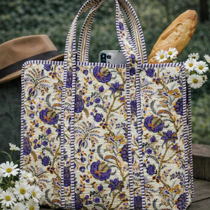 Magnifique sac fourre-tout réversible haut de gamme, imprimé Ikat indien populaire, en coton et velours matelassé, sac de marché hippie - Product Image 1
