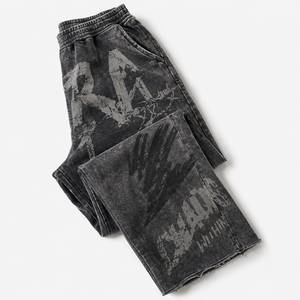 Dopest quality <b>Red</b> Graphic Print Sweatpants for men and women Oversized Baggy Wide Leg Raw Hem Streetwear Pants in multi colors - Product Image 5