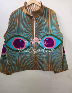 Handcrafted Velvet Breathable Eco-Friendly Winter <b>Quilted</b> Jacket Evil Eye Chain Stitch Embroidery Bohemian Artisanal Shrug <b>for</b> - Product Image 6