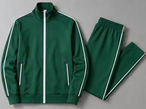 Unisex Green <b>Tracksuit</b> Set Full Sleeve Zipper Stand Collar Solid Color Breathable Polyester Autumn Casual Wear With Side Pockets - Product Image 5