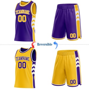 Nouvel ensemble de maillots de basketball réversibles 2026 – Maillot de basketball athlétique personnalisé de qualité supérieure avec nom d'équipe et police – Uniforme jaune et violet - Product Image 3