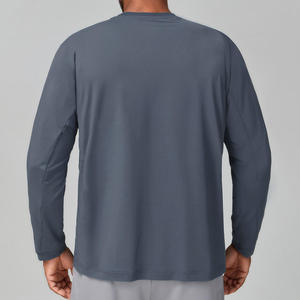 T-shirt décontracté grande taille coupe ajustée à manches longues avec logo imprimé personnalisé, appliques, boutons écologiques, mélange polyester/coton - Product Image 1