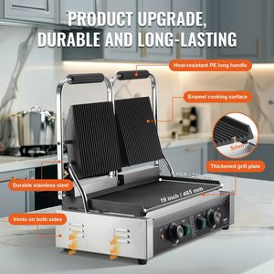 Piastra Elettrica Doppia per Sandwich 3600W, Griglia Panini in Acciaio Inox con Controllo della Temperatura, Attrezzatura da Cucina Commerciale - Product Image 3