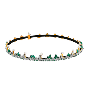 Green Kemp Rhinestone Sun and Moon Wedding Tiara with Pearls Alloy with Gold Plating Lightweight Modern Bridal Hair Accessory - Product Image 2