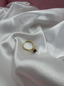 Bague en onyx rouge rond plaqué or, délicate, faite à la main, avec pierre précieuse, réglable, pour femme - Product Image 6