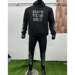 Sweat à capuche noir pour homme orné de strass et pantalon assorti, ensemble de survêtement, vêtements en gros OEM ODM - Product Image 1