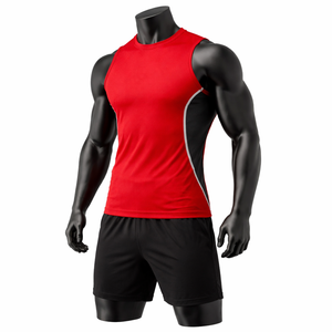 Ensemble de sport sans manches pour homme à prix réduit : débardeur et short de fitness en polyester à séchage rapide pour la course et l'entraînement - Product Image 5